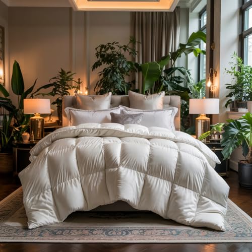 Image of Earthlycozy 500 GSM Premium Comforter - All-Season Down-Alternative, Lightweight, Breathable, Hypoallergenic and Machine Washable (White, Double)