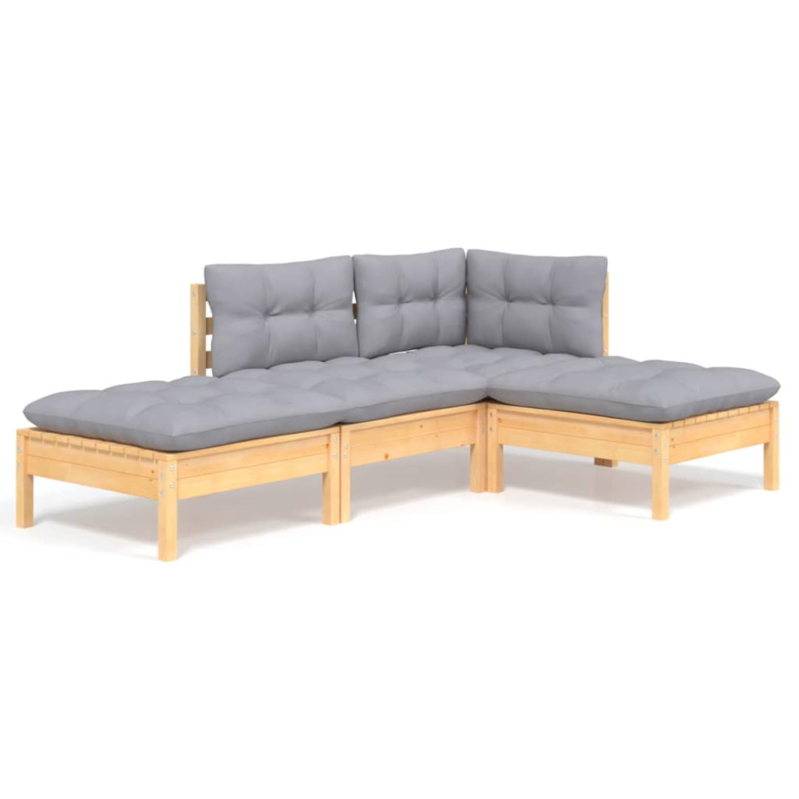 Festnight 4-TLG. Garten-Lounge-Set mit Grauen Kissen Kiefer Massivholz,Balkon Möbel, Loungemöbel, Gartensofa, Garten Sofa, Gartenmöbel, Terrassenmöbel, Balkon Sofa