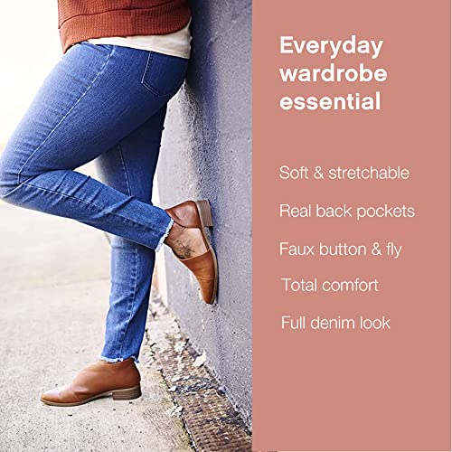 No Nonsense Womens Frayed Edge Denim Leggings Hosiery, Medium Wash, Large Us #TOP2