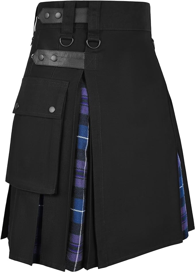 NORTH EDGE Men Hybrid Utility Kilts Traditional Highland Scottish Modern Hybrid Kilts - Men Scottish Black Cotton Kilt Adjustable Straps Skirts (Pride of Scotland Tartan, 30W) — image 1