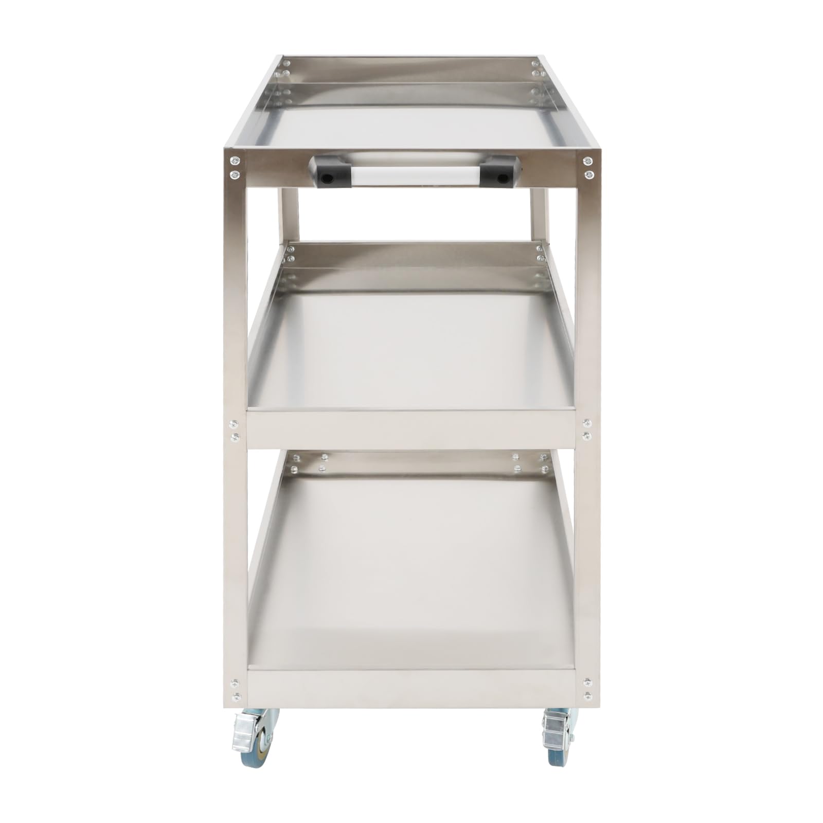 Carrello da portata in acciaio inox, portatile, con 3 partizioni e 4 ruote, carrello da cucina per ristoranti, cucine e cantieri, portata: 150 – 200 kg, 80 x 48 x 90 cm