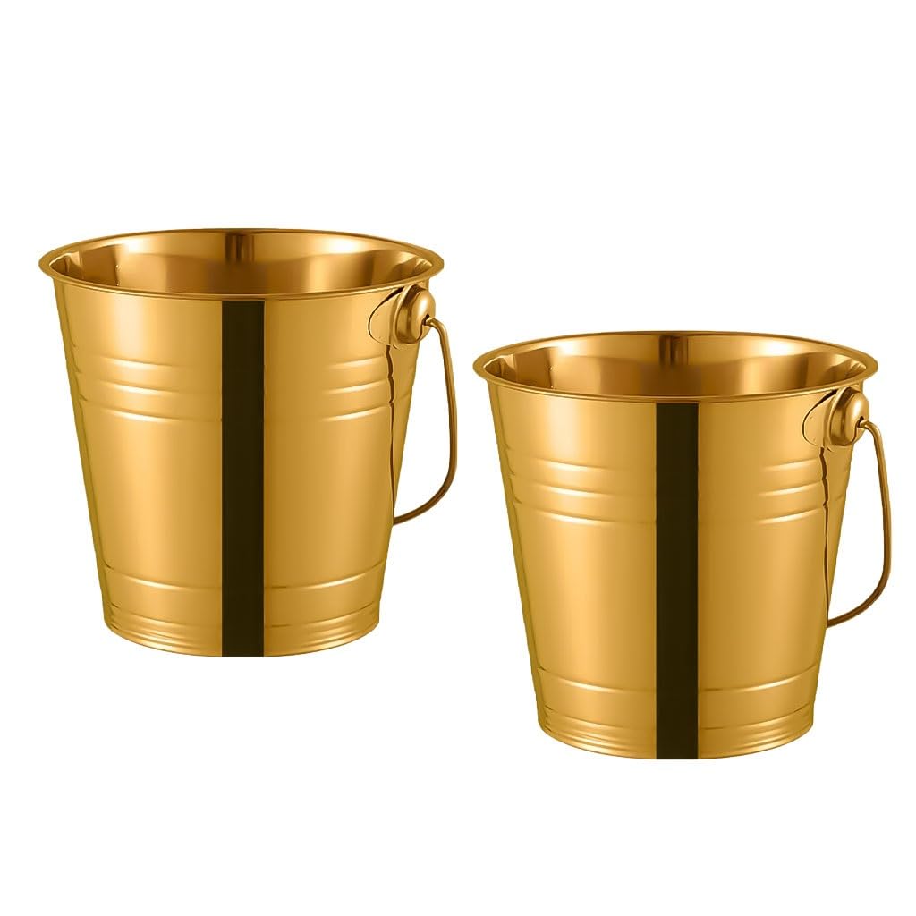 Cubo de hielo, cubo for enfriar bebidas, paquete de 2, cubo de hielo grueso de 3 litros con asas fáciles de transportar, cubo de hielo for cerveza, vino, champán, barra de casa, soporte for hielo(Gold