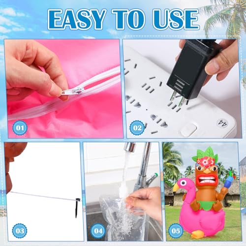 Image of Shappy 5 ft Inflatable Tiki Flamingo Surfboard Luau Hawaiian Party Decorations Summer Inflatables Outdoor LED Lighted Tiki Blow up Beach Tropical Pool Surfing Yard Party Supplies Favors(Delicate)