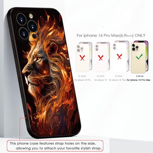 Printed with Lion for iPhone 16 pro max case, Flaming Lion Silicone Soft Shockproof Case - Exuding Royal Authority (A1-Lions-Animal)