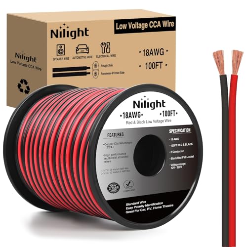 Nilight 100FT 18AWG Copper Clad Aluminum Wire