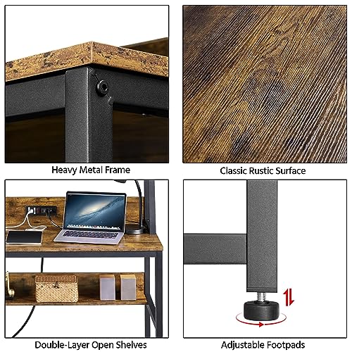 Yaheetech-Home-Office-Desk-with-Power-Outlet-Office-Chair-Set-Includes-47-Inch-Computer-Desk-with-2-USB-Port-Charging-Station-and-Ergonomic-360-Rolling-Mesh-Office-Chair-Set-Mid-Back-Rustic-Brown