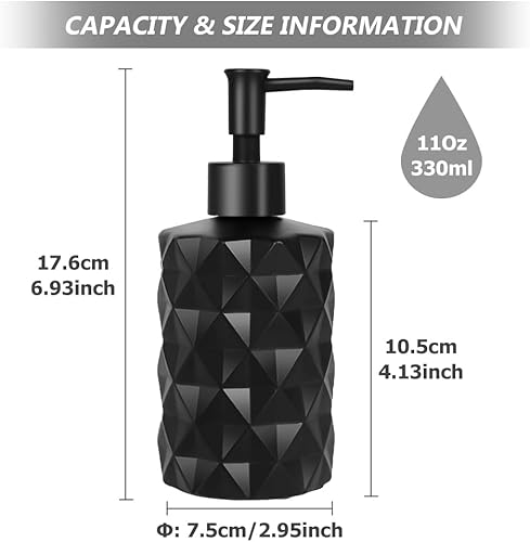 Miniatura 4 de Dispensador de jabón de vidrio mate de 12 onzas con embudo, dispensadores de jabón de manos negro con bomba de acero inoxidable, dispensador de