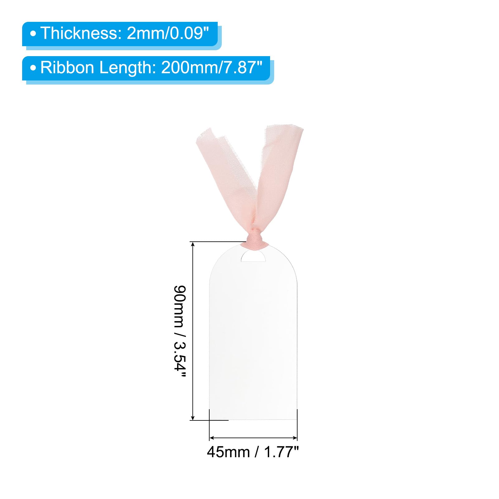 PATIKIL Place Cards for Table Setting 3.5" x 1.8", 10 Pcs Acrylic Name Cards with Ribbon for Wedding Banquets Events Table Setting Reserved Signs Party Supplies, Style B Transparent - Image 2