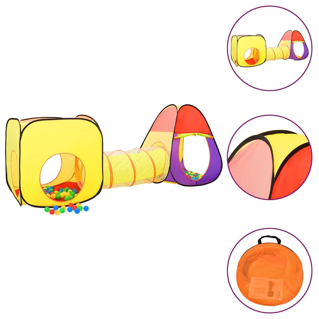 Spielzelt für Kinder Mehrfarbig 255x80x100 cm mit Tunnel und Tragetasche, Faltbares Indoor Outdoor Kinderzelt, Spielhaus, Krabbeltunnel, ideal für Garten und Kinderzimmer, robustes Polyester
