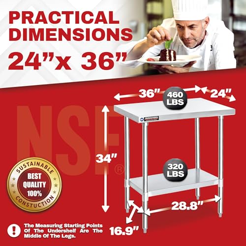 Image of DuraSteel 24x36 Stainless Steel Work Table - NSF Commercial Prep Metal Table - Outdoor Pizza Oven Stand w /Under Shelf - Kitchen Island Laundry Utility Garage Microwave Stand Large Rolling Storage Cart