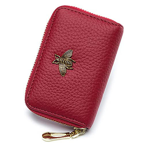 imeetu RFID Credit Card Holder Small Leather Zipper Card Case Wallet for Women (Lite Red)