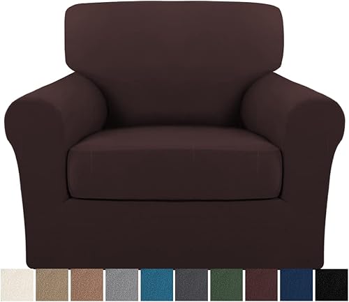 Miniatura 9 de PrinceDeco - Funda elástica de microfibra de 2 piezas para sillón individual, funda suave de elastano, lavable, parte inferior elástica, protector