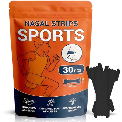 SET DA 30 CEROTTI NASALI SPORT - Ogni confezione include 30 cerotti nasali neri leggeri (0,4 g ciascuno), pratici da portare in palestra, in viaggio o durante le competizioni.