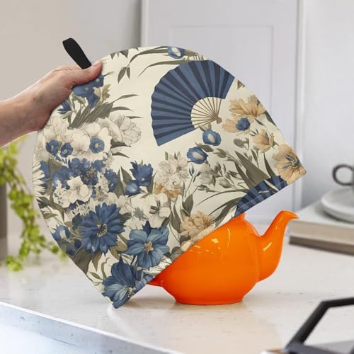 Image of Retro Flowers Tea Cozy for Teapot Insulated Soft Tea Cup Warmer Cozy for Party Kitchen Accessory Retro Fans Kettle Kitchen Dust Cover,Women