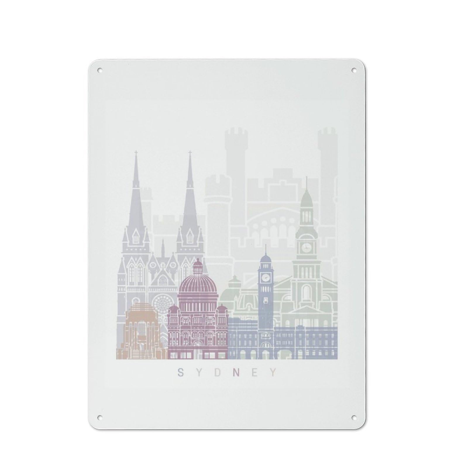 Vintage Vintage Metal Sign 40x30cm Featuring SYDNEY SKYLINE PASTEL, Room Wall Plaque for Flat, Dorm Room, Lounge Or Cafe