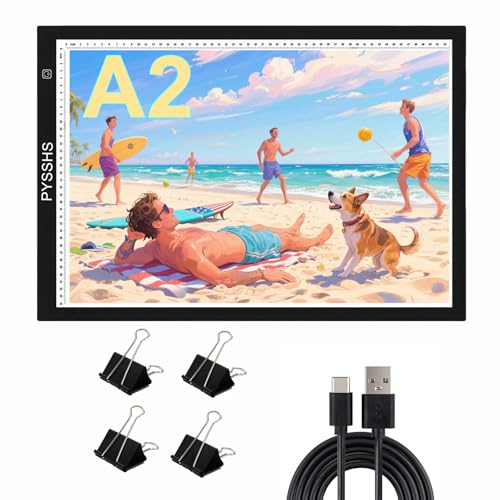A2 Premium LED Light Board for Diamond Art Painting & Tracing USB-Powered with 3 Brightness Levels Upgrade Eye-Protection Design for Vinyl Weeding Sketching with Clips - No Mesh No Dot