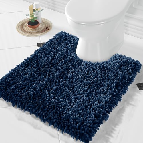 Image of Yimobra Toilet Rugs U Shaped Washable, Extra Thick Soft Absorbent Chenille Contour Bathroom Rugs for Toilet 24x20 Inch, Quick Dry Non Slip Toilet Mat for Bath Floor, Peacock Blue