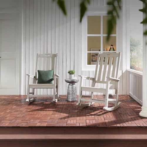 Image of Psilvam Outdoor Rocking Chairs Set of 2, Oversized Porch Rocker (Gray)