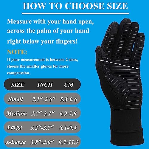 Tianhengyi 2 Pairs Copper Arthritis Gloves for Hand Pain, Full Finger Compression Gloves for Men Women, Relieve Swelling, Carpal Tunnel, Support Wrist, Joint for Crocheting (Touch Screen, X-Large)