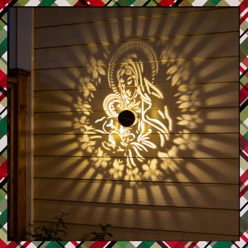 Image of Religious Outdoor Decor Virgin Mary Solar Fence Light for Christian Garden | Decorative solar lights with projection patterns, waterproof metal decor for fence, wall, deck, patio and yard gifts.