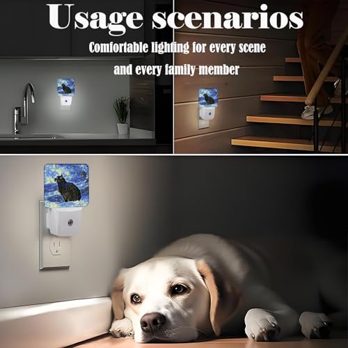 Image of Black Cat Night Light,Plug Into Wall for Boys Girls Bedroom Decorative Square Night Light Lamp 0.5w Sleep Friendly