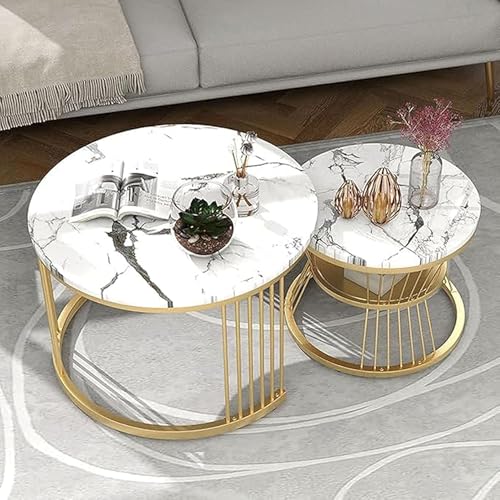 Image of The Round Coffee Table and The Stacking Tea Table with a Gold Metal Frame are Two Versatile Modern Center Tables That Look Great in Living Rooms (White Gold)