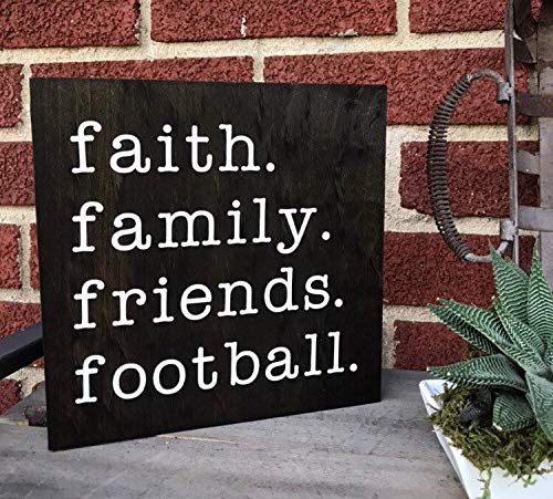 Intereswoodg Cartello in legno Faith. Family. Friends. Football. - Decorazione per fattoria calcistica - stagione calcistica autunnale - insegna della grotta dell'uomo - cartello grande gioco in legno