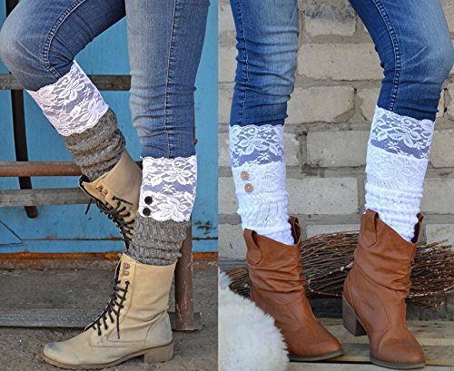Grace Lace White Button Down boot socks, boot cuffs, leg warmers, legwarmers, lace boot socks, lace boot cuffs, boot toppers