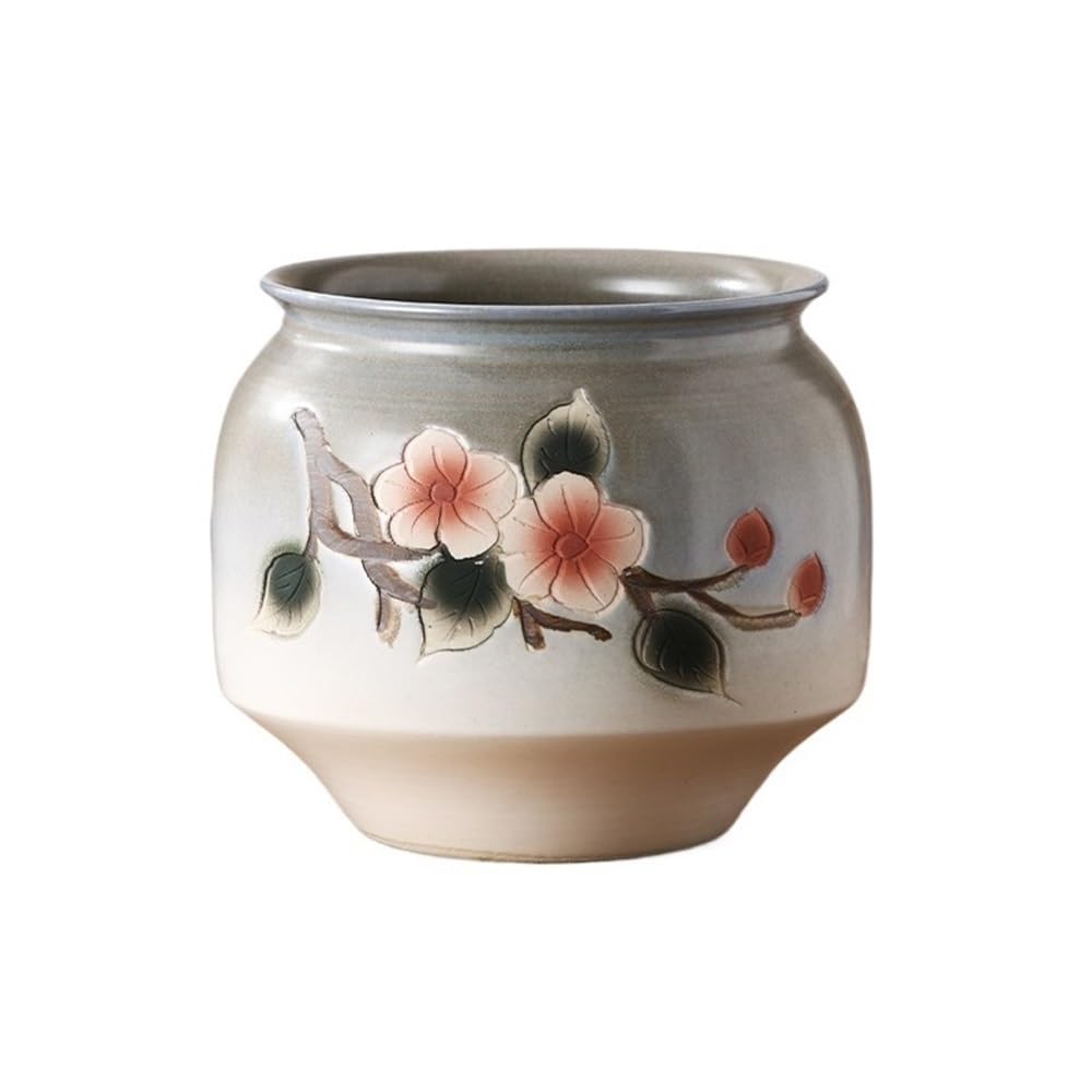 Z4T8M2K6G5 Indoor Plant Pots Hand Carved Plum Blossom Home Living Room Green Plant Decoration Bonsai Jingdezhen Ceramic Flowerpot Garden Planters