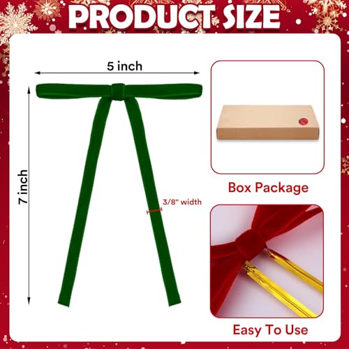 Image of 24 Pcs Green Velvet Bows Ornaments for Christmas Tree, Vintage Rustic Elegant Velvet Christmas Bows Tree Decorations, Indoor Home Decor for Wreath Mantle Gift Wrap Holiday Decor, 3 /8'' W, 5 * 7 inch