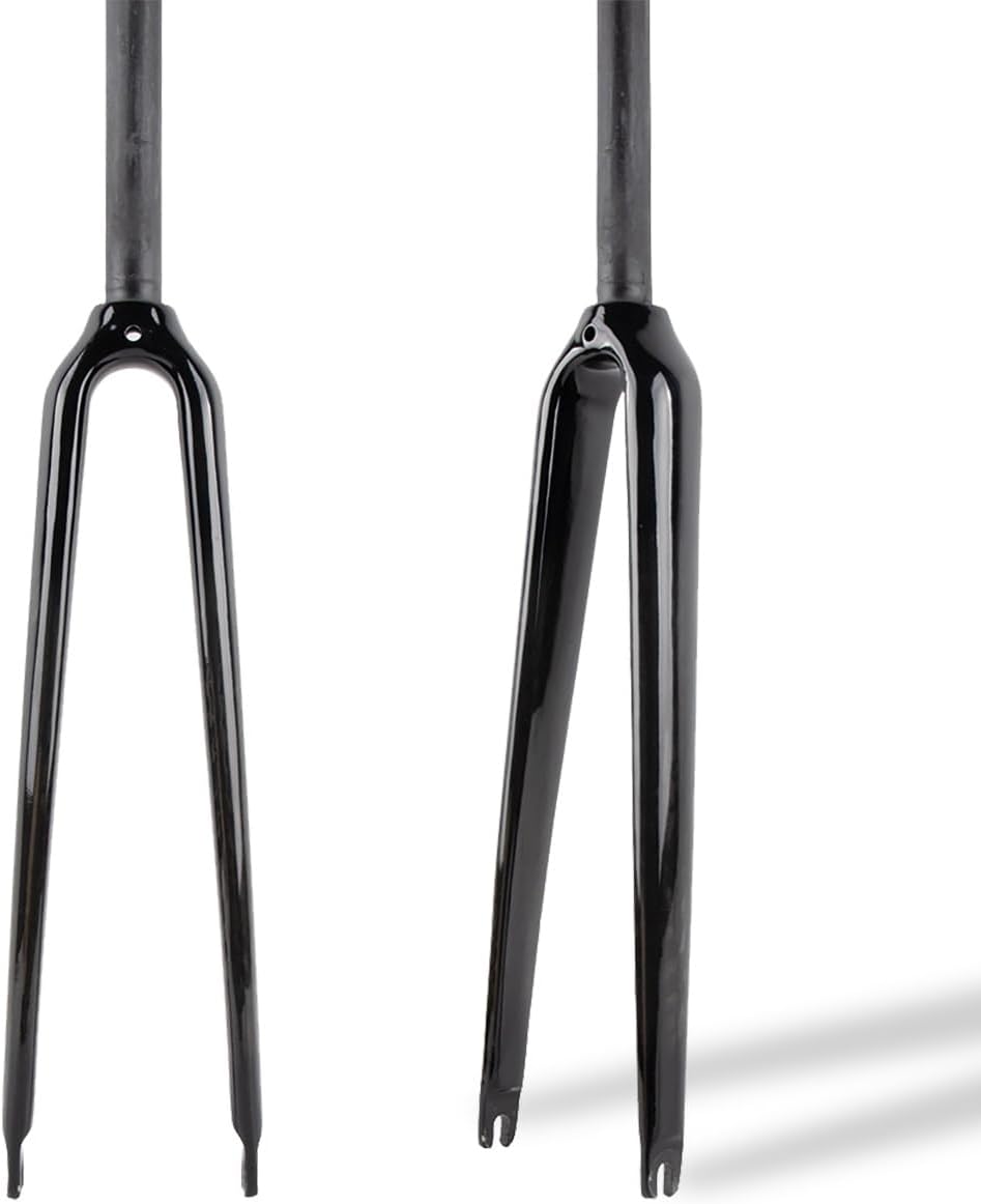 700C Carbon Fiber Rigid Fork 25.4mm 1inch Straight Tube Road Bike Fork Quick Release 9X00mm C Brake Bike Front Fork(Glossy Black,UD)