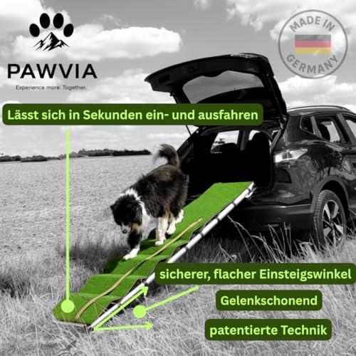 PAWVIA® Extra Lange Hunderampe – 2,6 m Teleskop-Rampe aus Aluminium – Gelenkschonender Einstieg für große Hunde – ideal für SUV, Wohnmobil, und PKW – Made in Germany