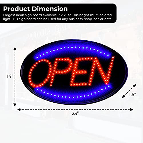 Led Open Signs For Business - 23 X 14 Inch (X-Large Size) Open Sign - Neon Led Open Sign With Two Modes (Flashing & Steady) Includes Business Hours Signs & Reversible Open Closed Signs #TOP1