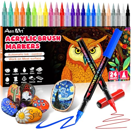 Acrylic Paint Markers 24 Colors with Brush Tip