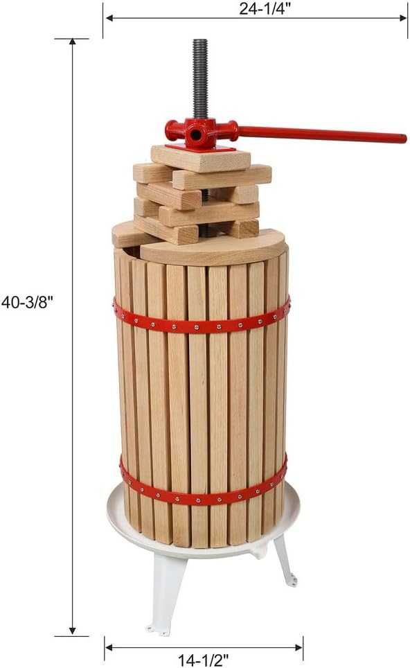 7.9 Gallon Fruit Wine Press, Heavy Duty Solid Wood & Steel Manual Juicer, Large Capacity Apple Grape Cider Crusher, Hand Press for Wine Making, Juice Extraction, Home & Bar Use