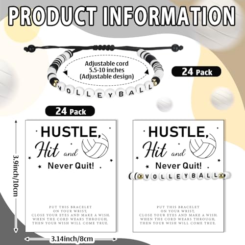 24 Pcs Volleyball Charm Bracelet Gifts with Cards Adjustable Braided Bracelet Volleyball Party Favors Inspirational Sport Accessories Gifts for Teams Player Women Birthday Sport Theme3