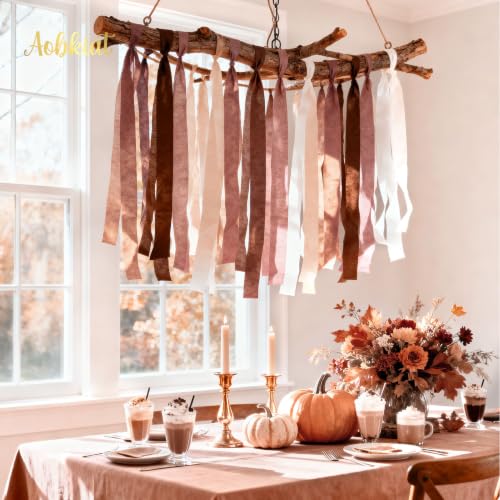 Image of AOBKIAT Brown Boho Themed Streamers Party Decorations,8 Rolls,Total 656ft | Retro Crepe Paper Streamers for Coffee Themed Party,Fall Wedding,Birthday,Baby Bridal Shower,Thanksgiving Day,Halloween