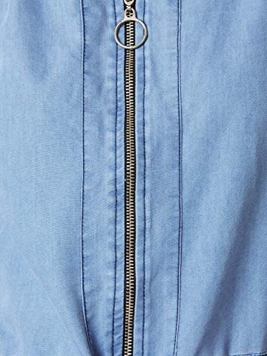 Image of Miss Chase Women's Polo Neck Rolled Up Full Sleeve Denim Solid Buttoned A-Line Mini Dress