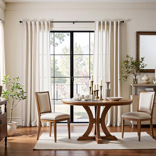 Image of jinchan Linen Curtains Light Filtering Back Tab 50x84 Inch 2 Panels Beige