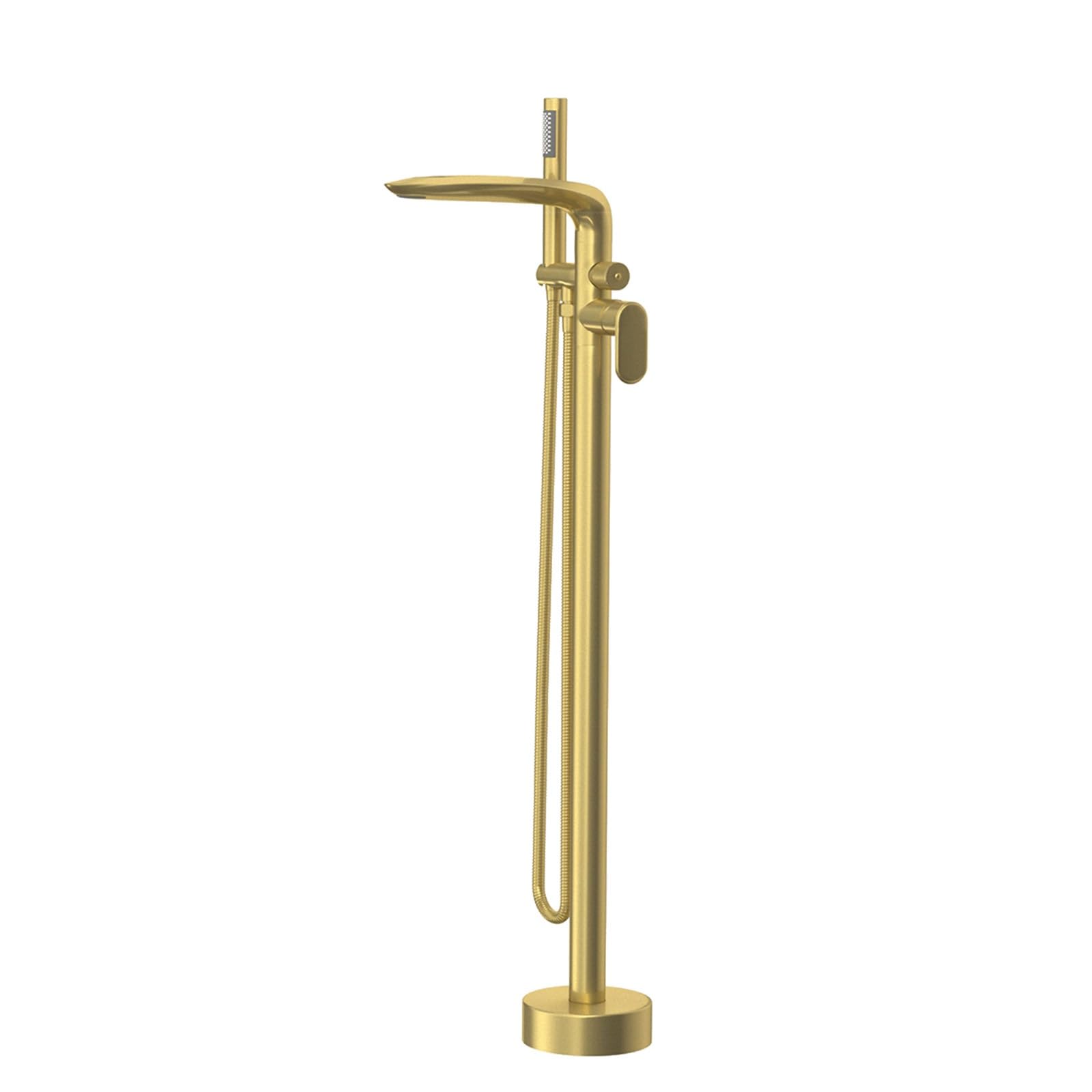 Grifo de Bañera Independiente con Rociador de Mano, Caño Giratorio de 360°, Llenador de Bañera Independiente para Ducharse y Bañar a Las Mascotas(Gold)