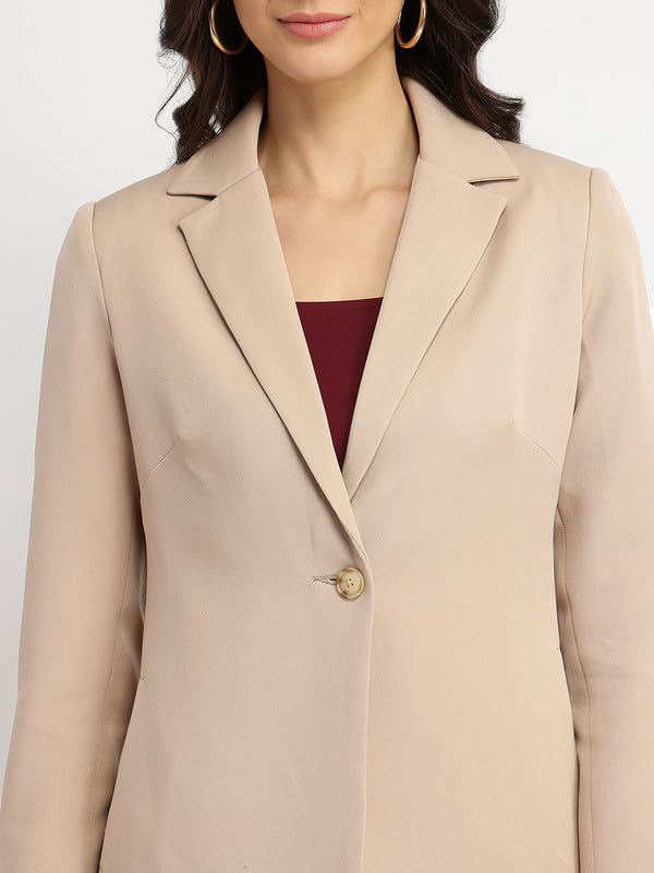 Image of FableStreet Women's Blazer | Tailored Fit Single-Breasted Design with Notch Lapel & Welt Pockets | Smooth Woven Texture for Work & Business Casual Wear