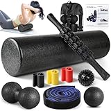 7 in1 Foam Roller Set for Deep Tissue Muscle Massager - High Density Back Roller, Muscle Roller Stick, Resistance Bands, Foot Massage Ball, Stretching Strap for Exercise, Whole Body Physical Therapy