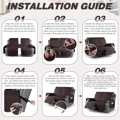 Image of TAOCOCO 100% Waterproof Recliner Covers, Recliner Sofa Covers with Leg Straps, Reversible Recliner Couch Cover for Reclining Chair, Washable Couch Protector for Pets Kids(2 Seater, Chocolate)