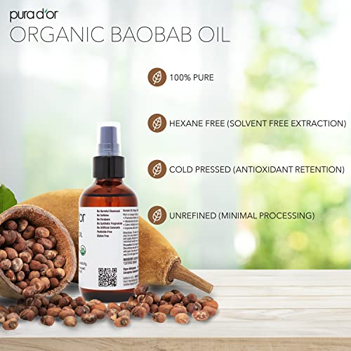 PURA D'OR 4 Oz ORGANIC Baobab Oil - 100% Pure USDA Certified Premium Grade Natural Moisturizer, Cold Pressed, Unrefined, Hexane-Free Base Carrier Oil for DIY Skin Care For Men & Women - Image 5