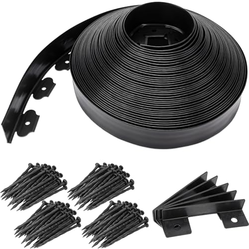 Landscape Edging 2.5 Inch Tall 100 FT Black Edging for Landscaping with 5Pcs connectors and 120 Pcs Anchoring Spikes for Garden Flower Beds Yard Lawn