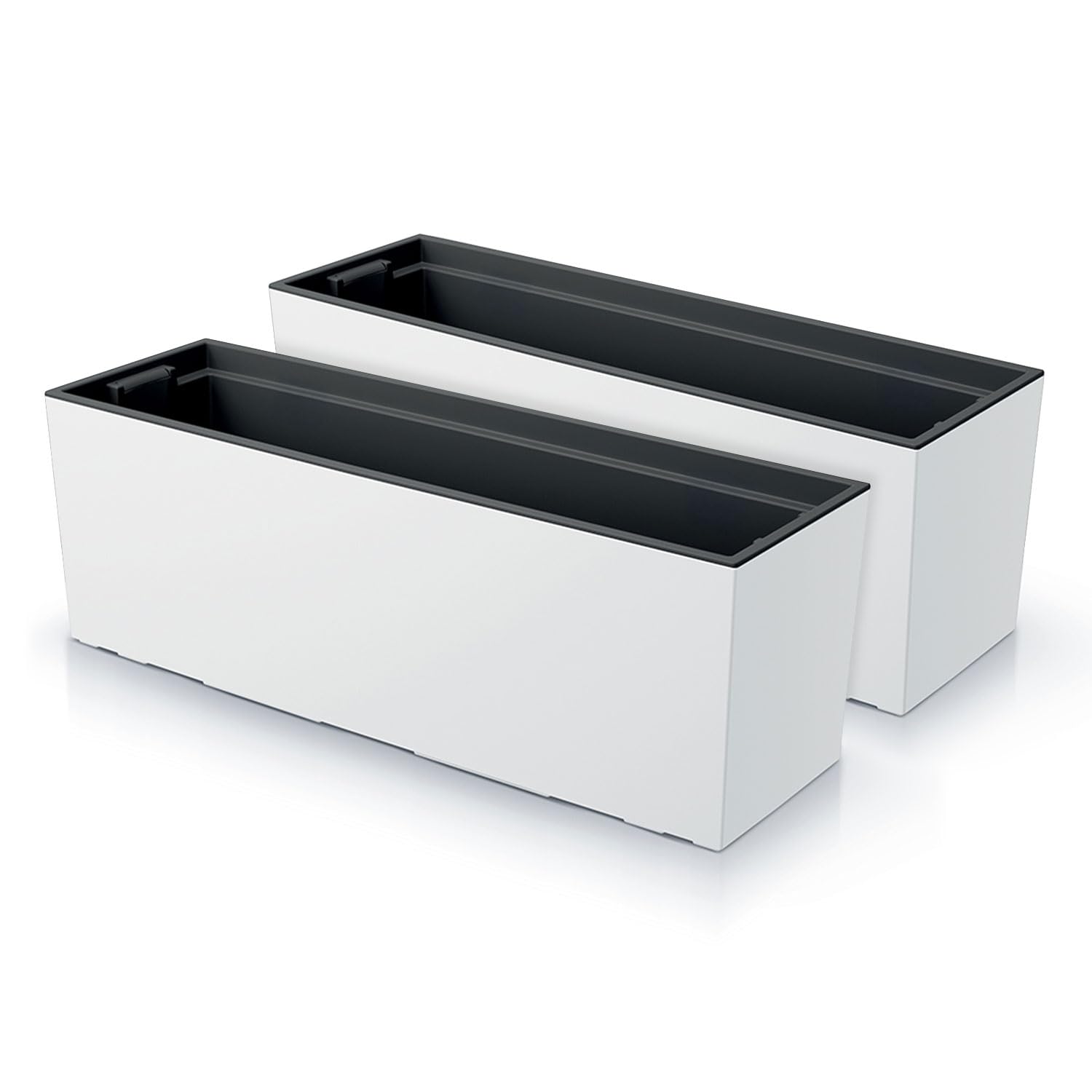 IMJ-Global - Set di 2 Fioriere da Esterno Grandi 77x23,5x24,6cm, Fioriera da Esterno in Plastica Moderni, Vaso da Esterno da Balcone Resistente alle Intemperie Perfette per Arredare Interni (Bianco)