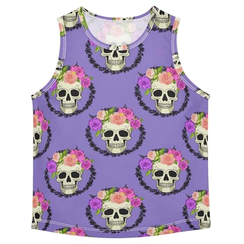J JOYSAY Flower Skull Purple Boys Tank Top Sleeveless Muscle Shirts Quick Dry Kids T-Shirts 3-15T