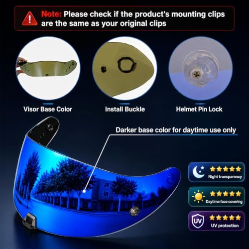 Image of PSLER Shatterproof Helmet Visor for R330 T520 ST1400 R1 Air 391,Deep Blue | Impact-Resistant ,UV400 Protection, Motorcycle Tinted Face Shield for R330 T520 ST1400 R1 Air 391,Visor Replacement