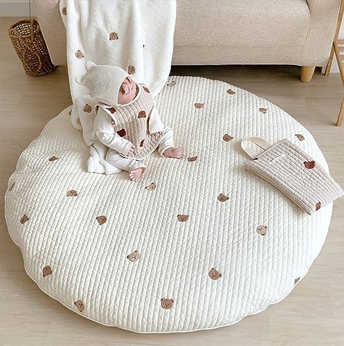 Baby Play Mat Infant Toddler Boy Girl Round Playmats Detachable Washable Crawl Mat Baby Room Area Rug Floor Mat Carpet for Activity Floor Mat Room Decorative (Bears)