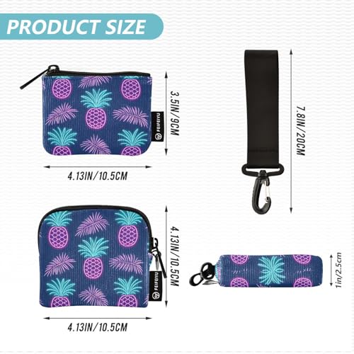 Summer Neon Pineapple Leaf Dual Wristlet Wallets for Women Small Detachable Women's Money Organizers with Zipper Pocket for Daily Use 2 Pcs4